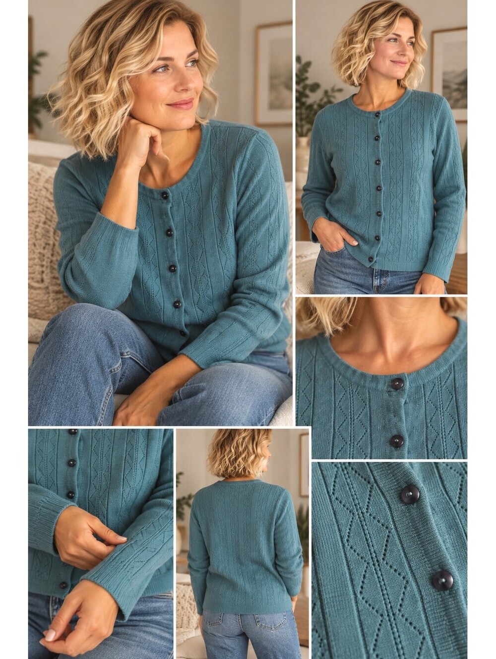 Teal Blue Button-Up Knit Cardigan Women’s M